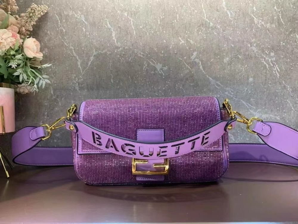 Fendi Baguette Shoulder Bag in Purple Beaded Embroidered