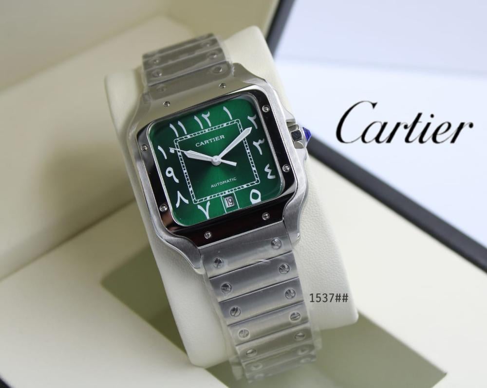 Cartier Santos Men's Watch in Silver and Emerald Green - E