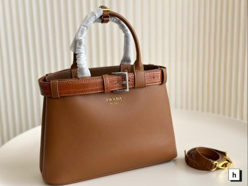 Prada Large 35cm Buckle Bag with Top Handles in Brown Luxury - E