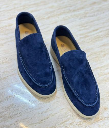 Loro Piana Men's Easy-Wear Suede Loafers in Blue | ESEVEN STORE