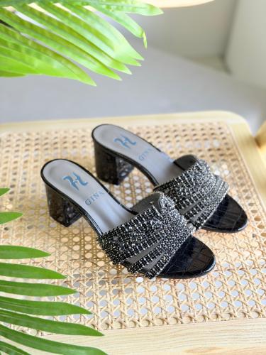 TKD Gucci denim blue low heel slingback sandal with rhinestones - E