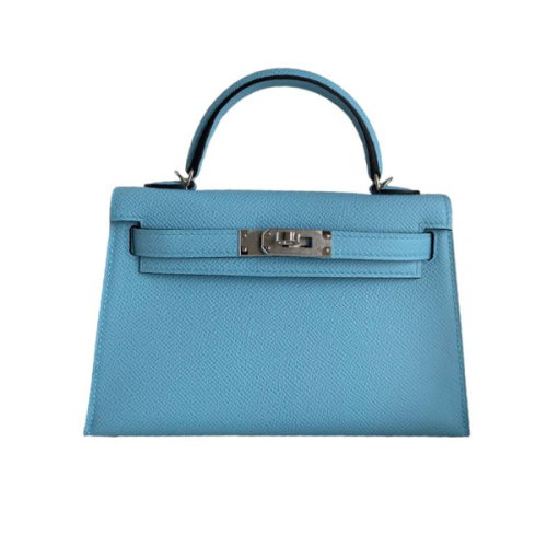 Hermès Mini Kelly 20 Top Handle Bag, Blue Leather, Gold Metal - E