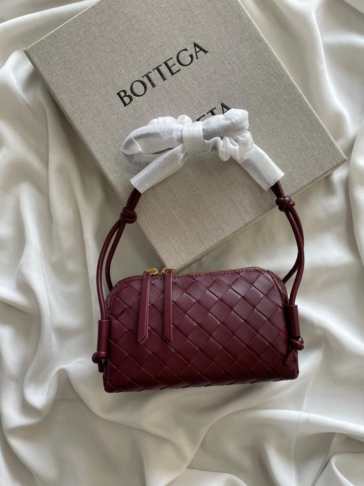 Bottega Veneta Burgundy Braided Leather Pouch Concert Bag