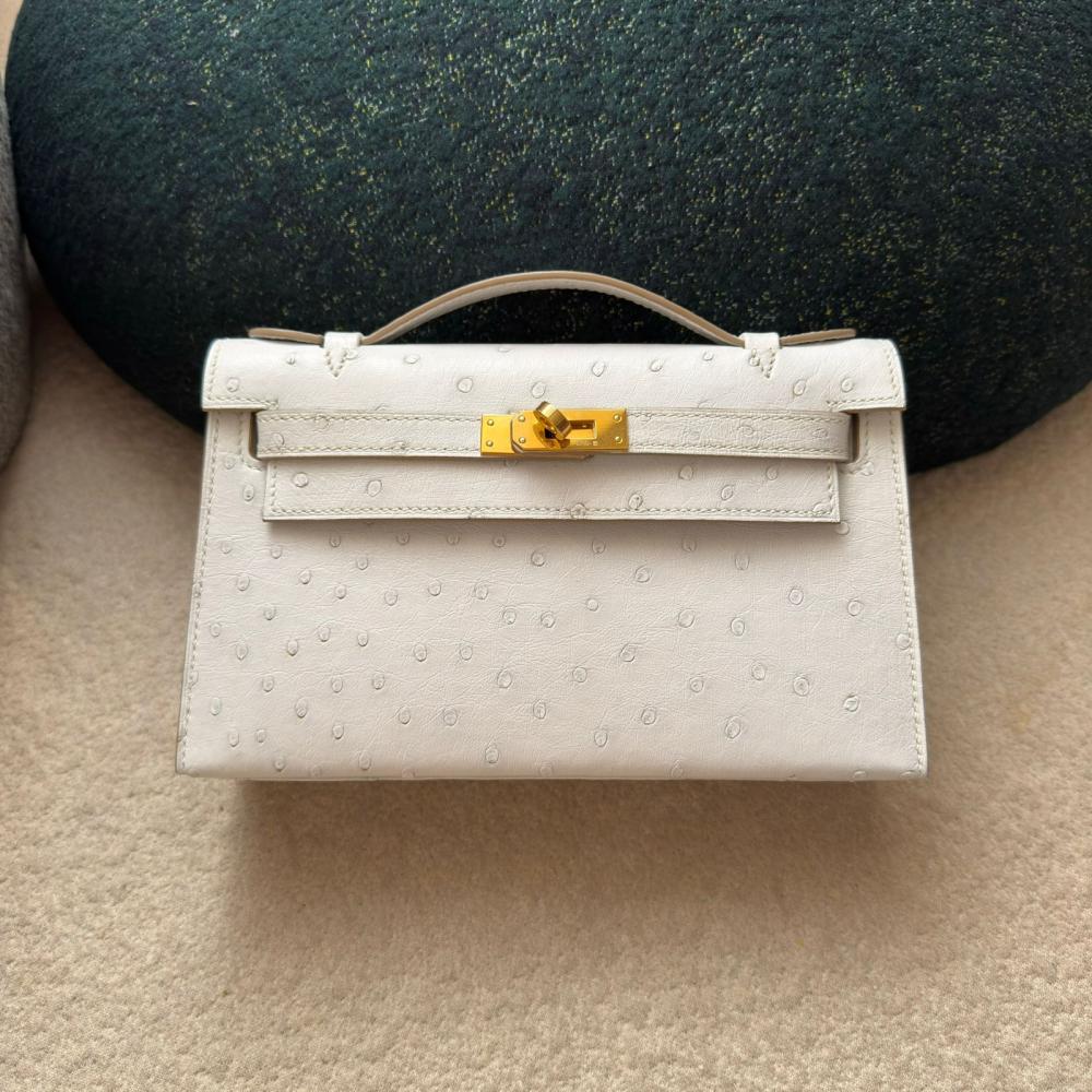 Hermes Mini Kelly Handbag White with Gold Metallic Finish and