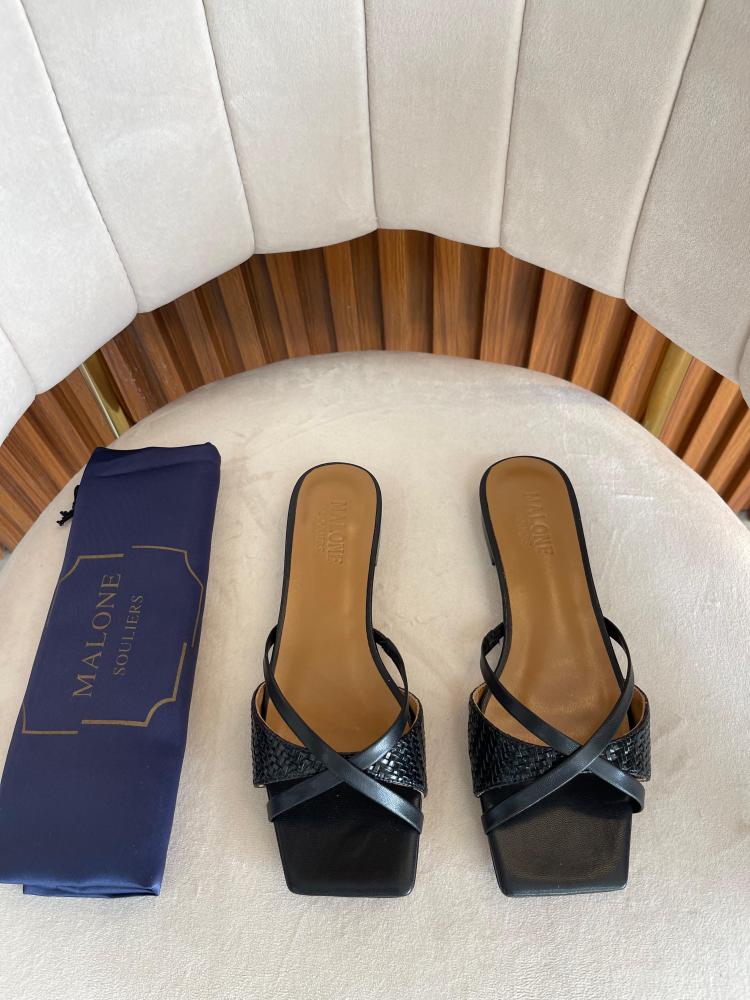 Malone Souliers Women's Black Leather Flat Slipper - E-SEVEN