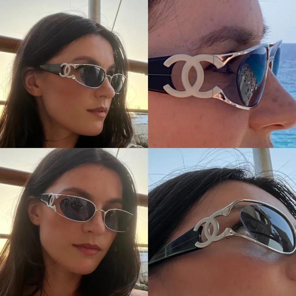Chanel Women's Sunglasses, Navy and Silver, Oval Lens - E