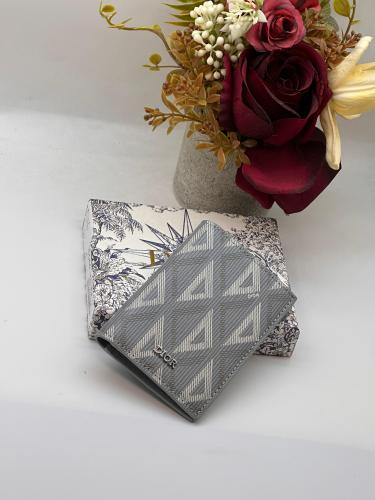 Dior Diamond Wallet Card Holder Grey - E-SEVEN STORE