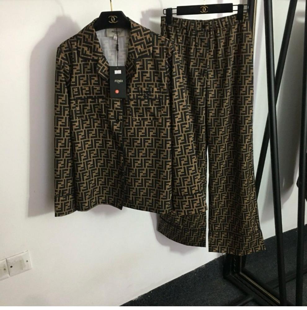 Fendi Women's FF Print Brown 2-Piece Shirt and Pants Set