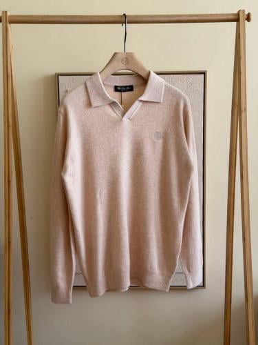 Loro Piana Men's Wool Polo Shirt in Beige - E-SEVEN STORE
