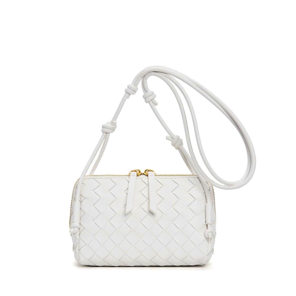 Bottega White Braided Leather Shoulder Bag