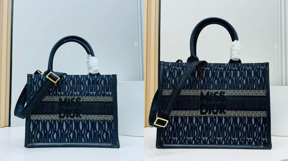 Dior Tote Bag with Top Handles in D-Print, Navy