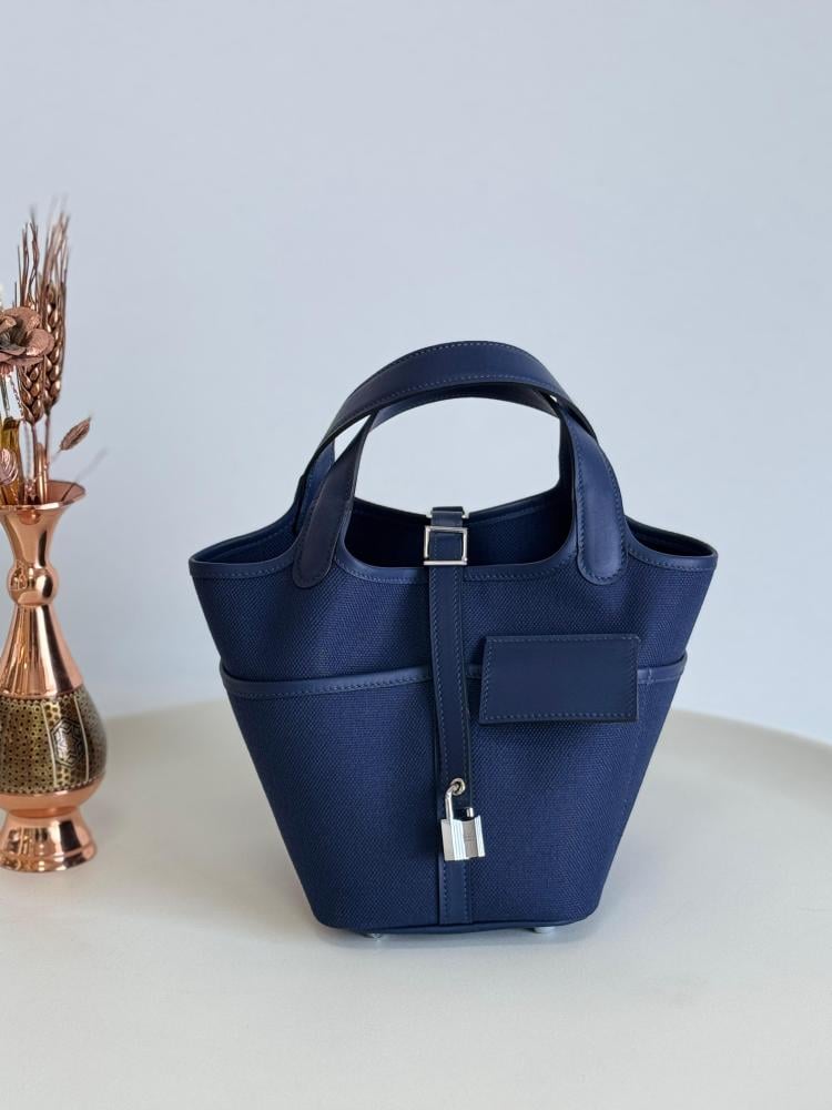 Hermes Birkin 18cm Fashion Bag in Navy Blue with Silver Metal - E