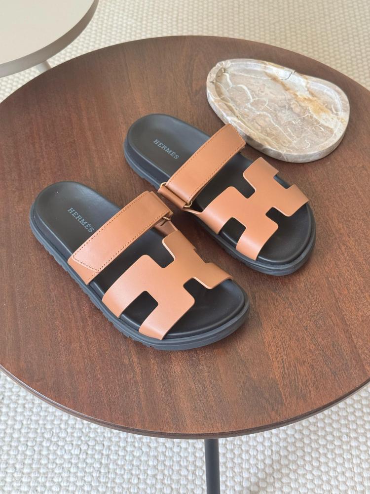 Hermes Chypre Women's Brown Open Toe Leather Flat Sandal
