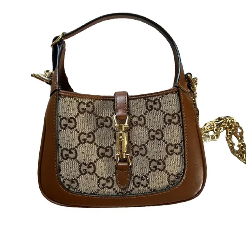 حقيبة جلد جوتشي 19سم لون بني فاخر مع ستراس