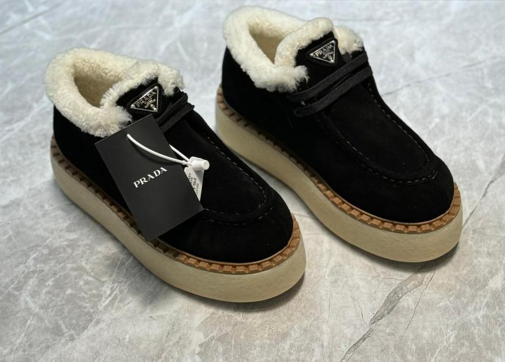 Prada Claudia Women's Winter Shoes, Fur Lined, Black, Luxury E - Main Image
