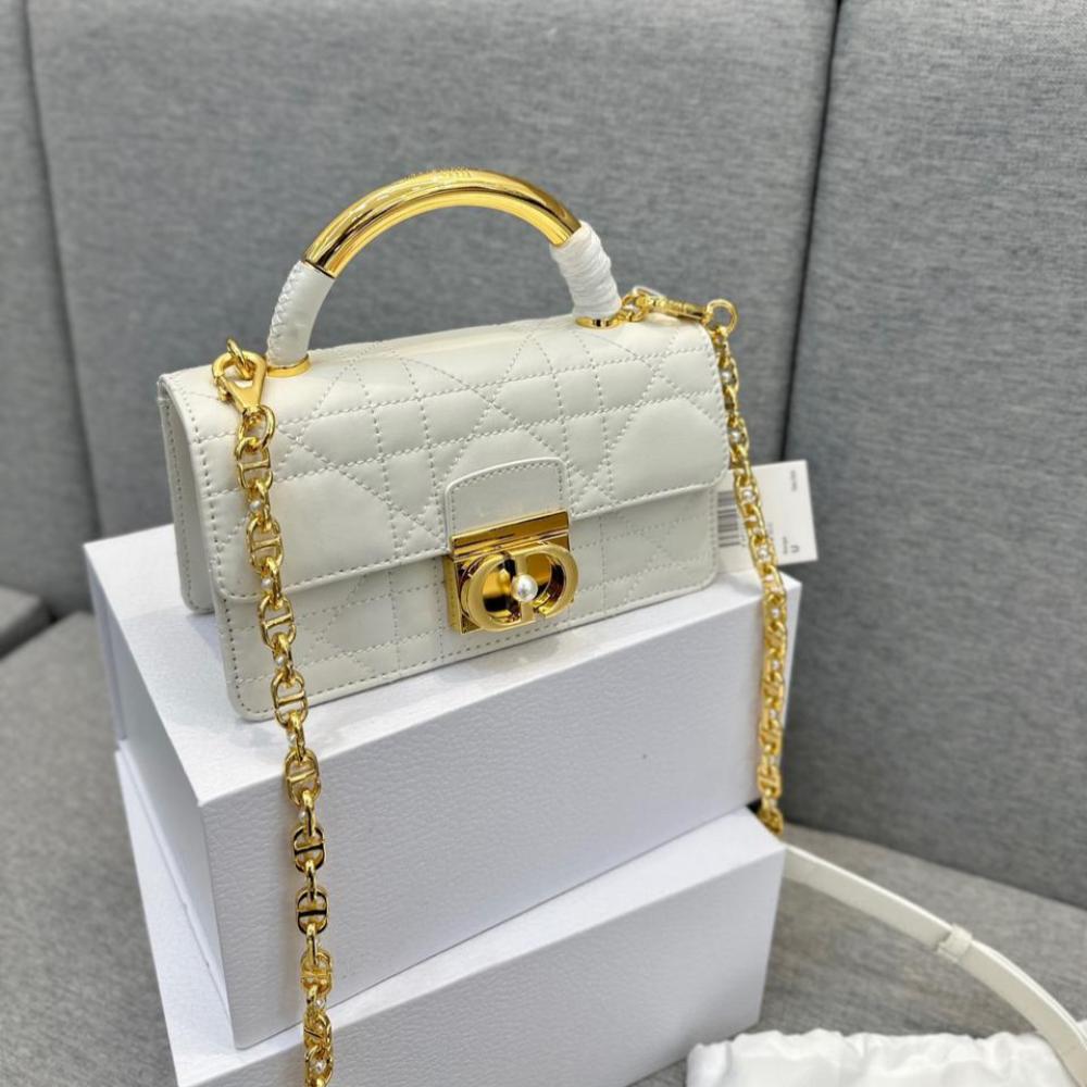 حقيبة نسائي DIOR انج لون أبيض مع مقبض وسلسال ذهبي