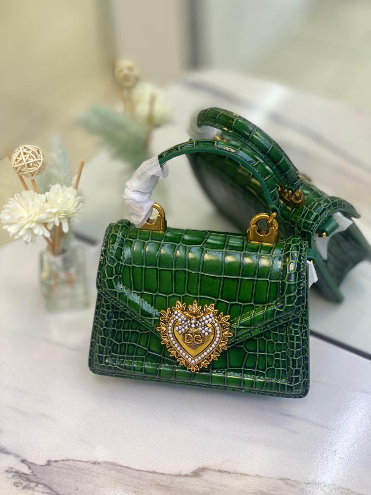 Dolce & Gabbana Devotion Croco Small Trendy Bag in Green and