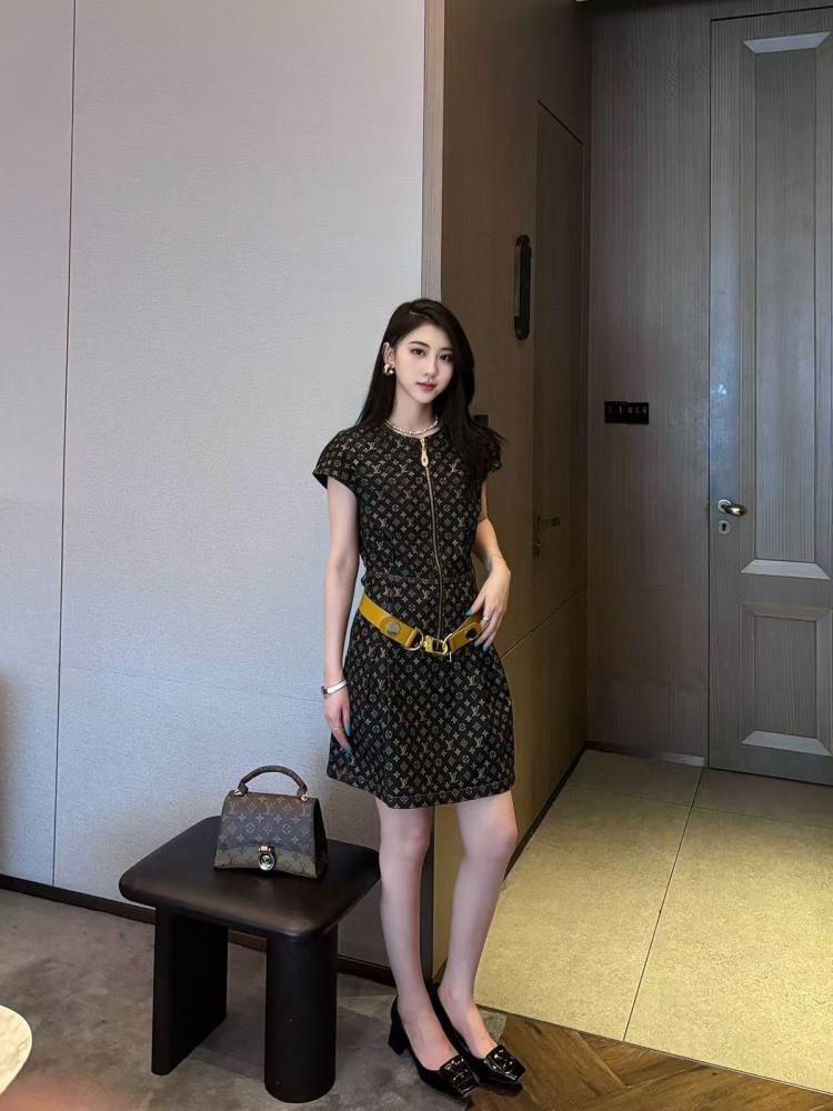 Louis Vuitton Denim Monogram Short Sleeve Zipper Dress