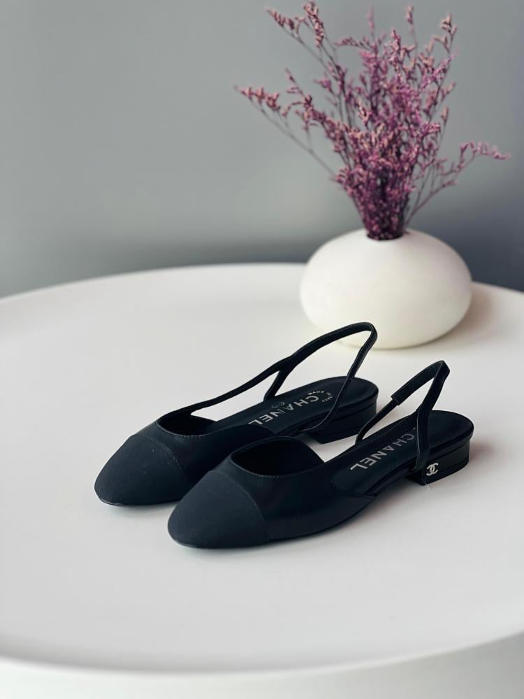 Chanel black leather flat slingback shoes - E-SEVEN STORE
