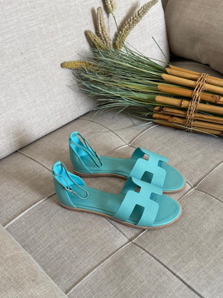 Hermes Santorini Flat Summer Sandal in Sky Blue