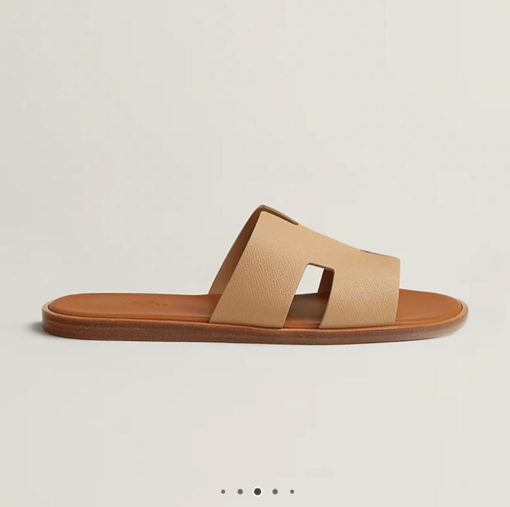 Hermes Izmir Men's Beige Leather Slippers for Men