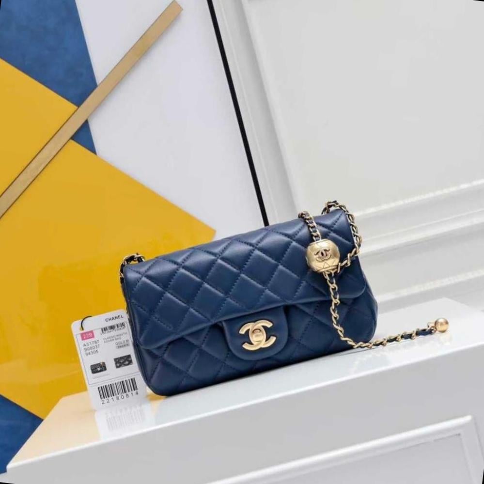 Chanel Medium Chain Shoulder Bag in Navy and Gold