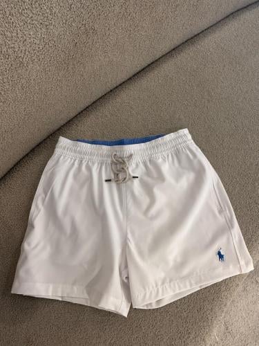Ralph Lauren Polo Men's White Elastic Waist Shorts with Blue