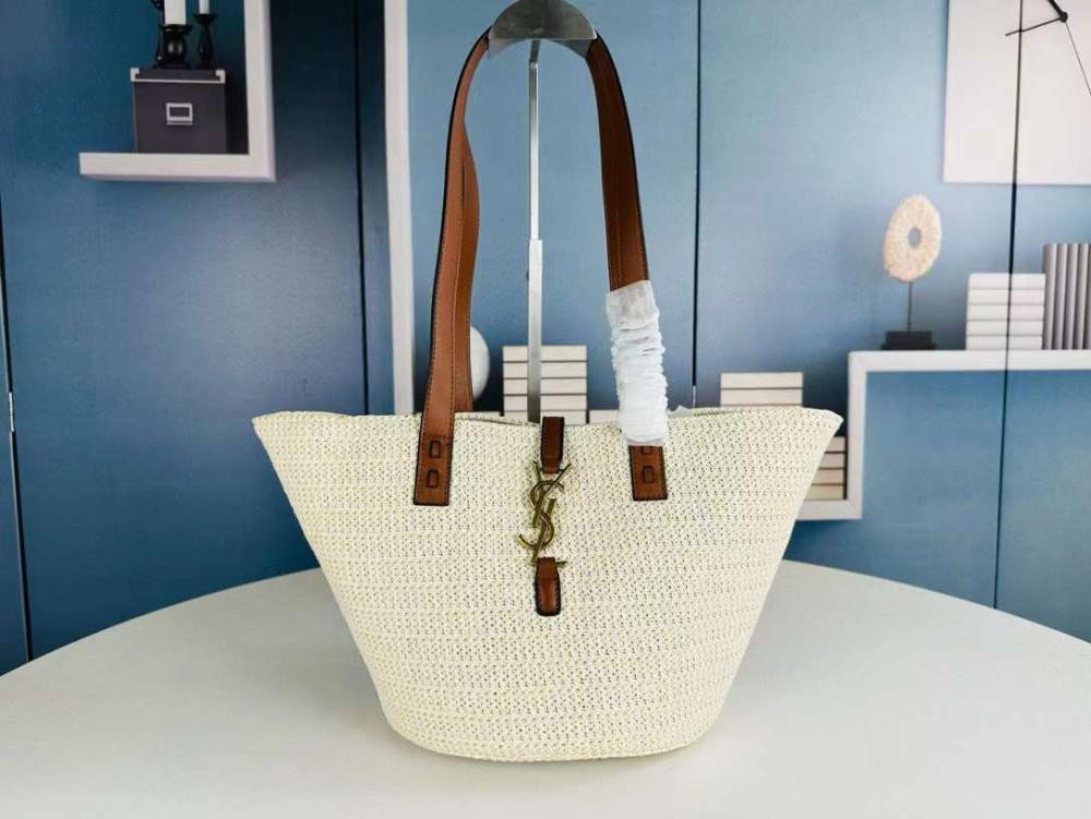 حقيبة سان لوران سحاب نسائية لون عسلي وابيض