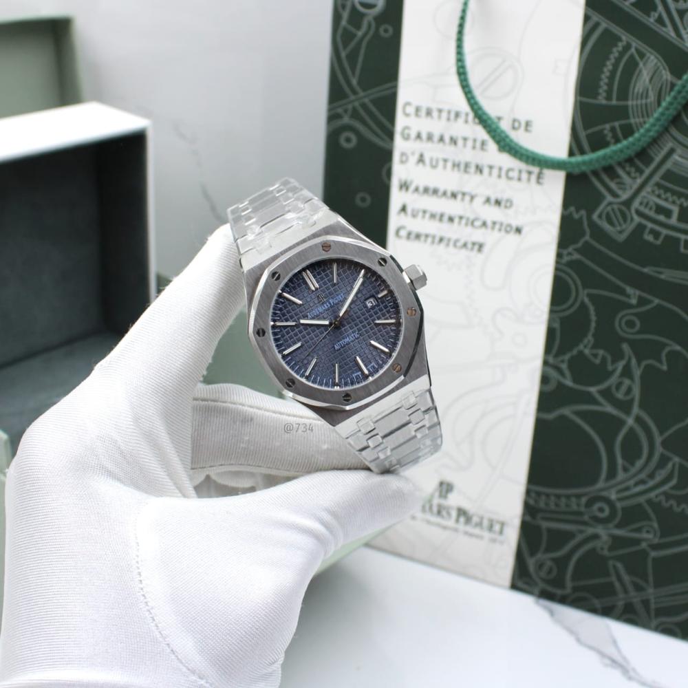 AP Men's Royal Oak Silver Watch with Navy Dial - E-SEVEN STORE