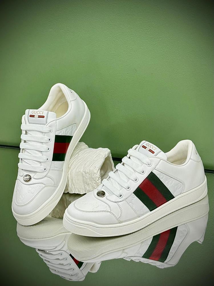 سنيكر جلد قوتشي سكرينر للرجال نقش GG أبيض