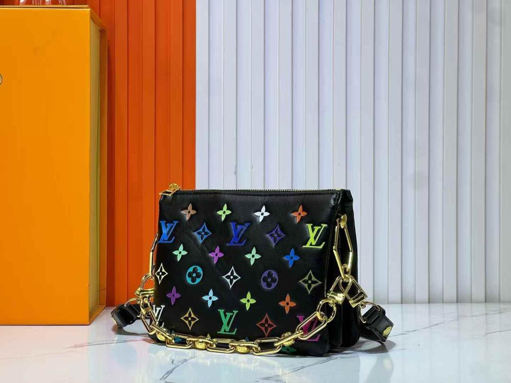 Louis Vuitton Cousin Zip Bag with Black Shoulder Strap and Colorful Logos