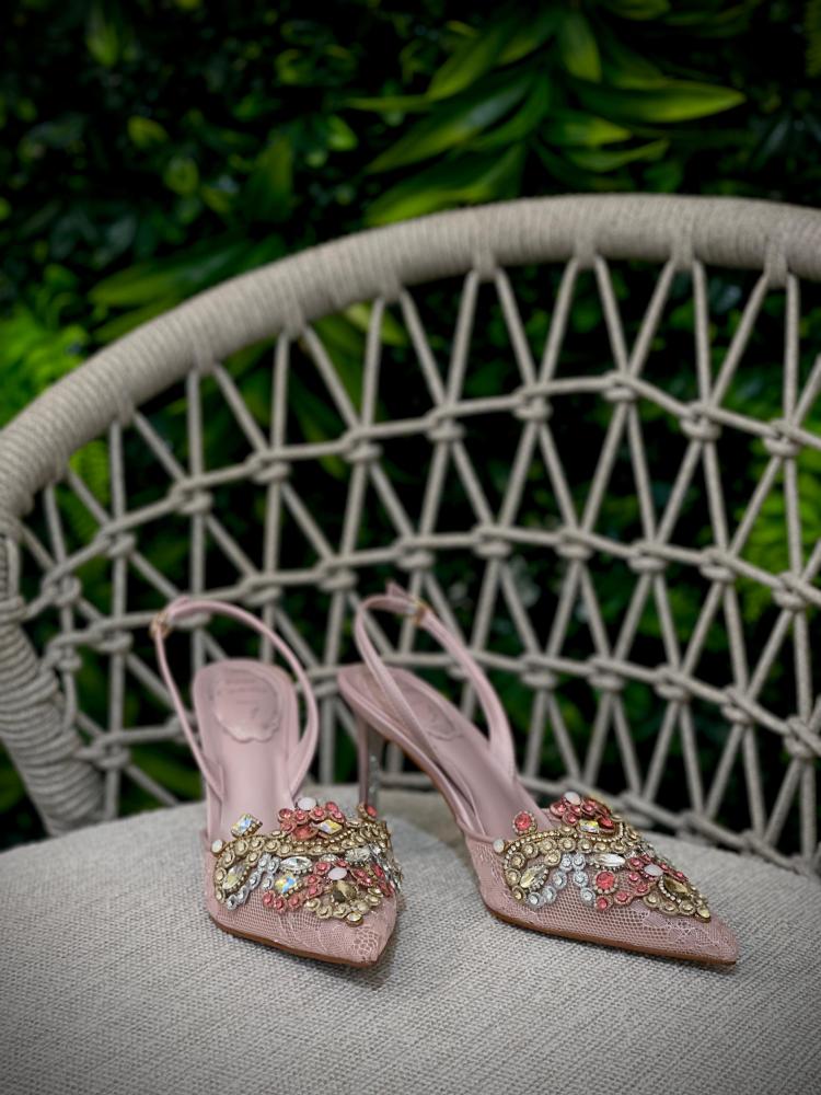 Rene Caovilla pink embellished slingback evening sandal - E