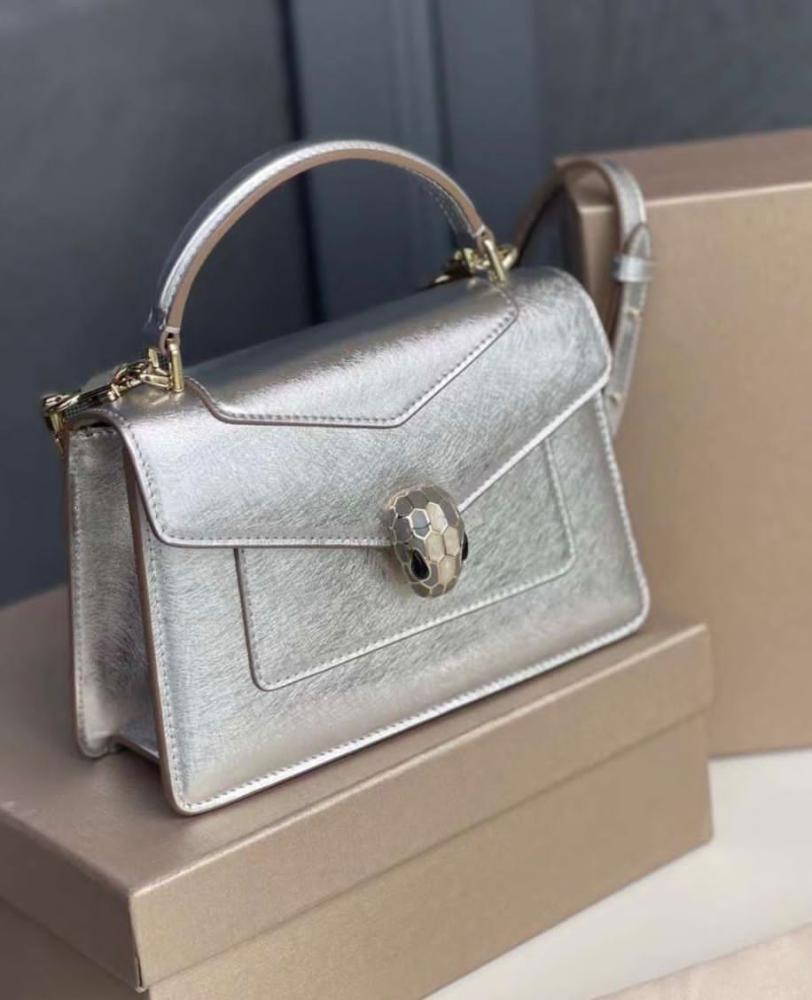 Bvlgari High Quality High Bright Silver Metallic Women's Bag