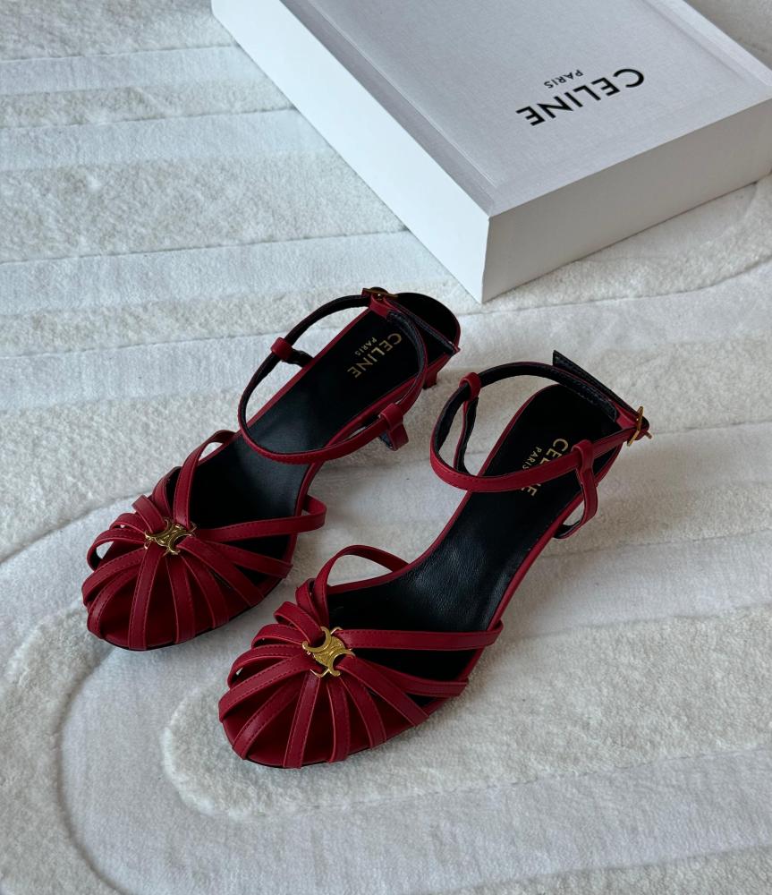 Celine Triumph Women's Red Low Heel Sandal - E-SEVEN STORE