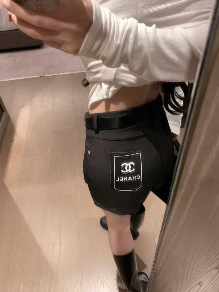 Chanel Women's Black Casual Shorts with Belt - E-SEVEN STORE