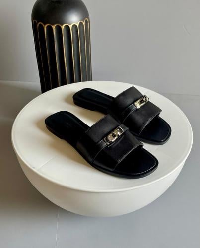 Hermes Women's Black Flat Open Comfort Sandal | ESEVEN STORE