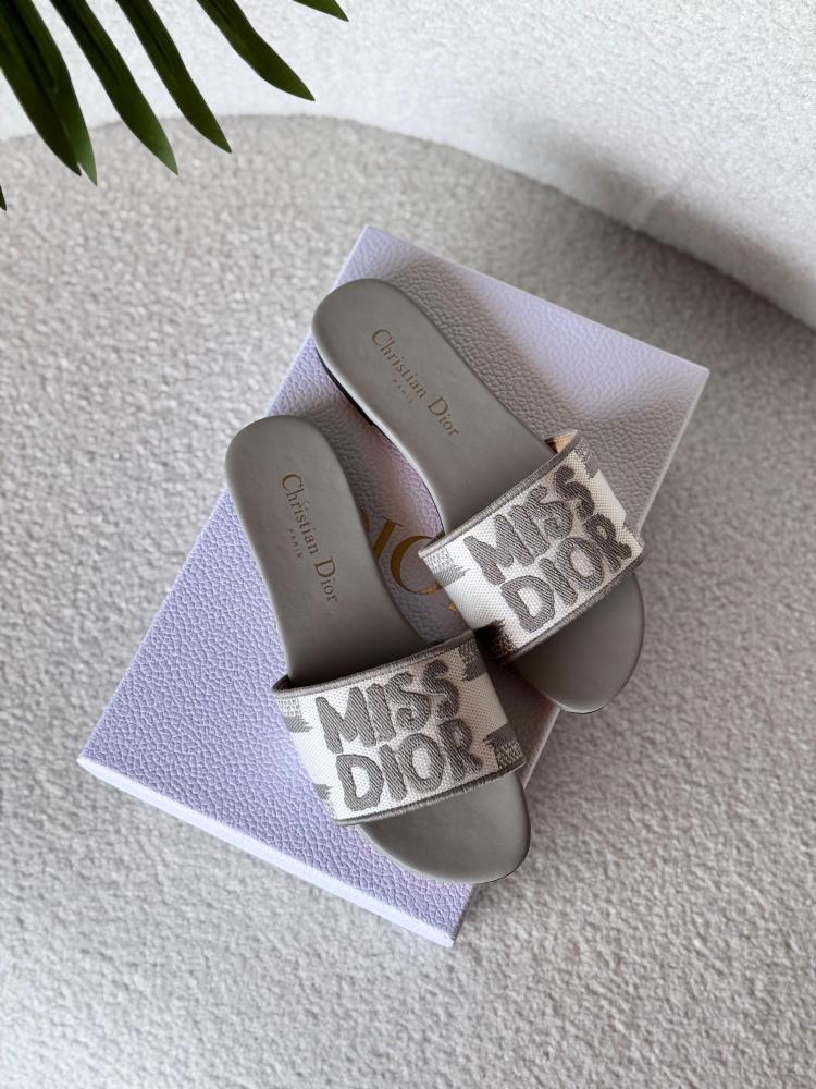 Beige Dior Fur Slippers Dior Miss Dior Women's Flat Slipper In