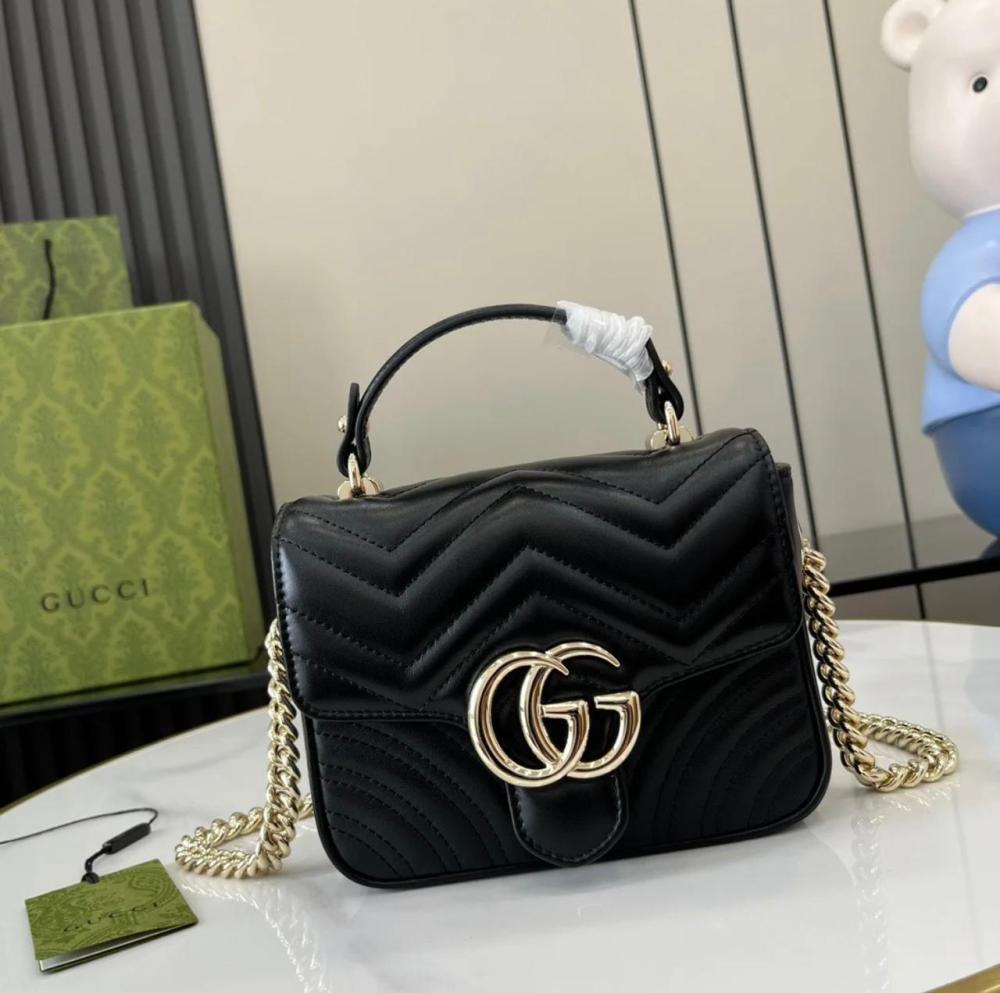Gucci Marmont Small Bag in Black with Gold Metallic - E-SEVEN STORE