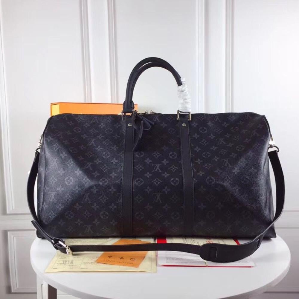 حقيبة سفر بحامل كتف لويس فيتون Keepall مونوغرام أسود