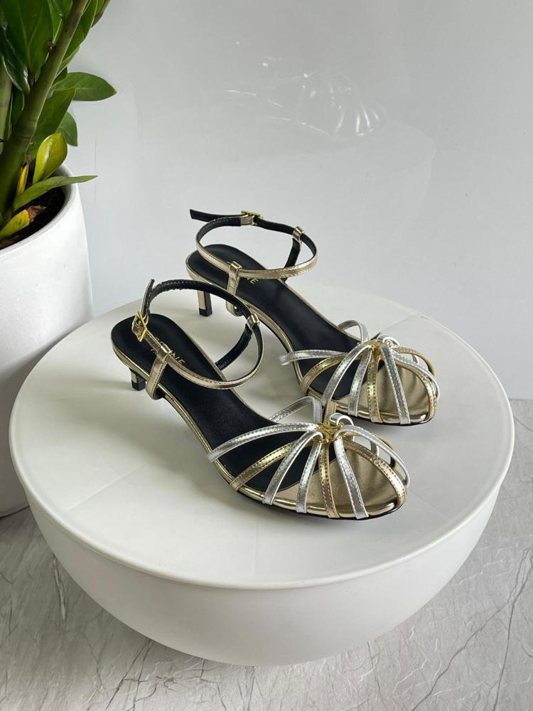 ケン！ Celine Triumph Silver Gold Metallic Mid-Heel Sandal - E