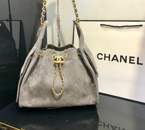Chanel 25 Women's Suede Chain Bag in Grey - E-SEVEN STORE