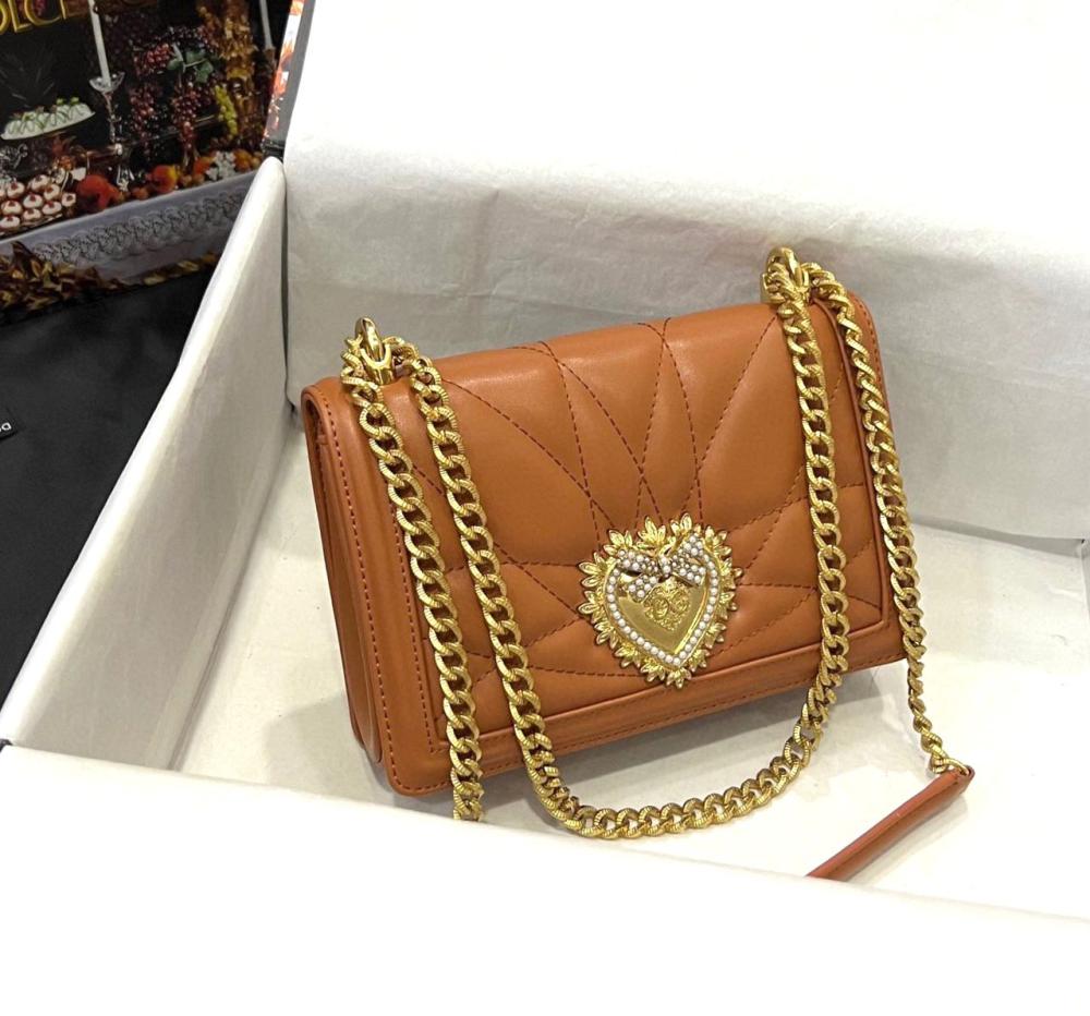 Dolce & Gabbana Mini Devotion Bag in Caramel with Gold Chain