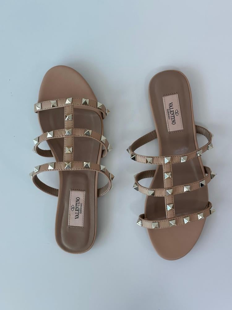 Valentino Rockstud Women's Beige Studded Slipper - E-SEVEN STORE