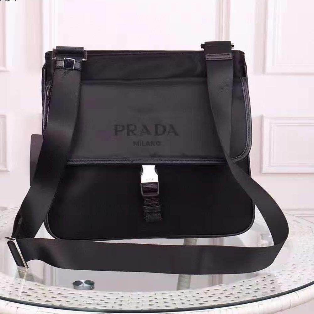 Prada Men's Black Lock Bag with Long Shoulder Strap