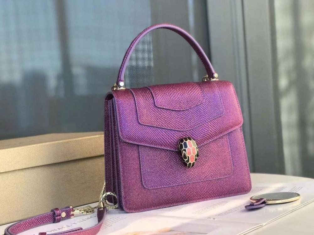 Bulgari Serpenti Forever Luxury Bag with Top Handle in Fuchsia Rough Leather