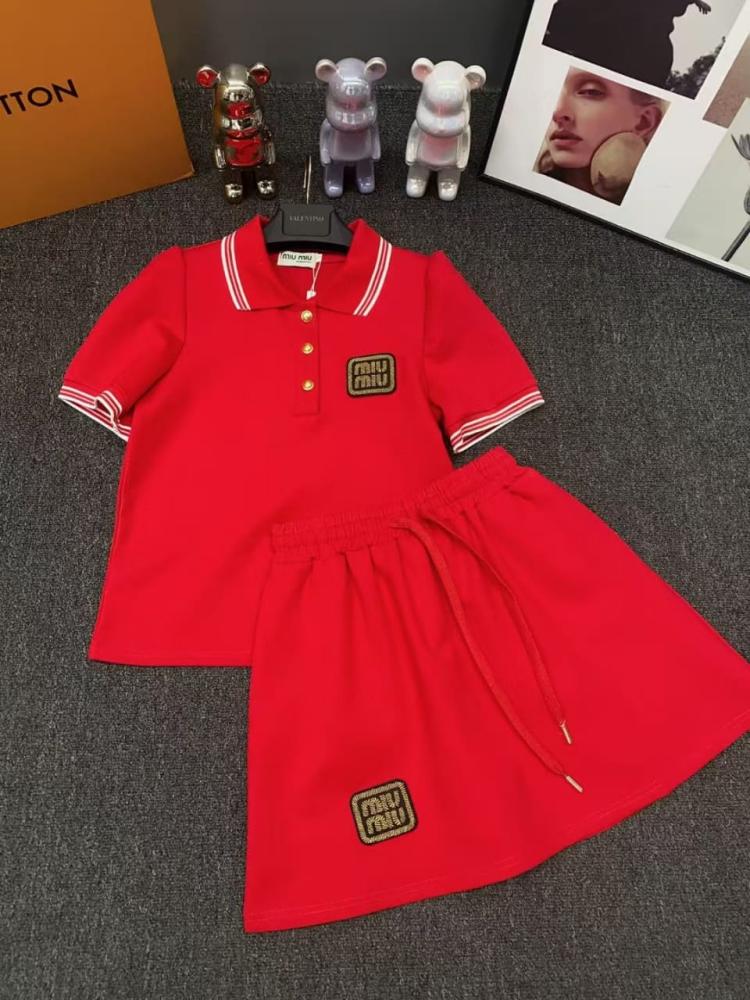 Miu Miu sports pajamas, short skirt and red T-shirt