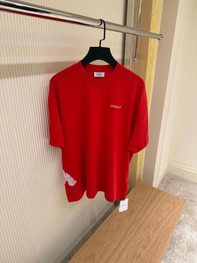 Men's off-white casual round neck red T-shirt E-SEVEN STORE