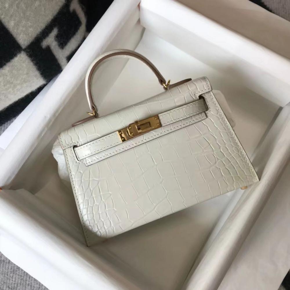Hermes Kelly Croco White Top Handle Bag E-SEVEN STORE