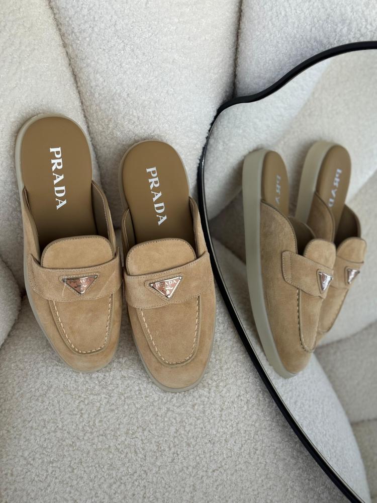 Prada Women's Beige Flat Open Toe Shoes E-SEVEN STORE