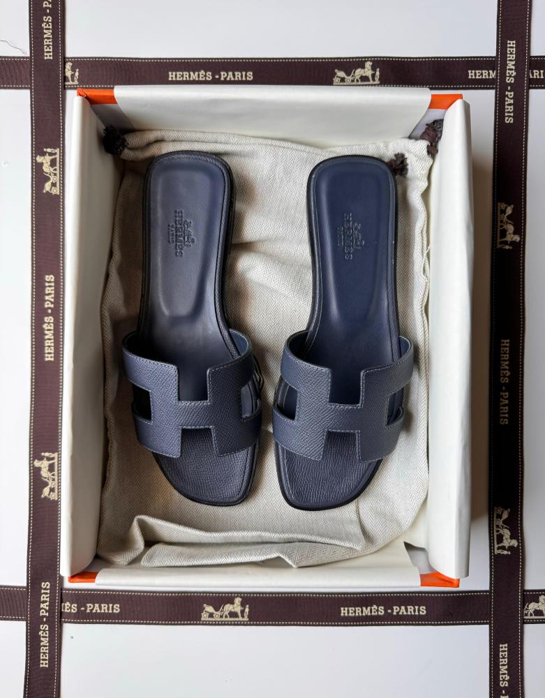 Hermes Oran Women's Flat Slippers, Navy Blue - E-SEVEN STORE